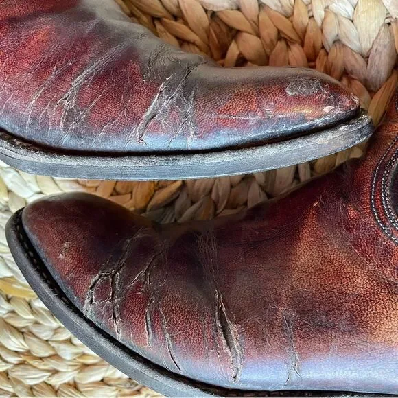 Vintage Lucchese Cherry Ostrich Quill Cowboy Western Men's Boots 8.5D - Picture 10 of 11